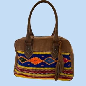 Southwestern Style Leather Bag with Native Handmade Woven Stitching Ariat style